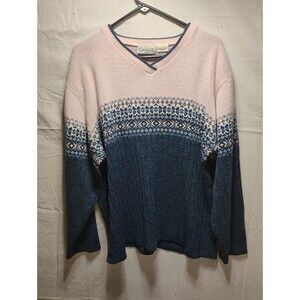 Vintage Pink/Blue Womens Sweater Basic Editions Plus 1 XL Long Sleeve V neck